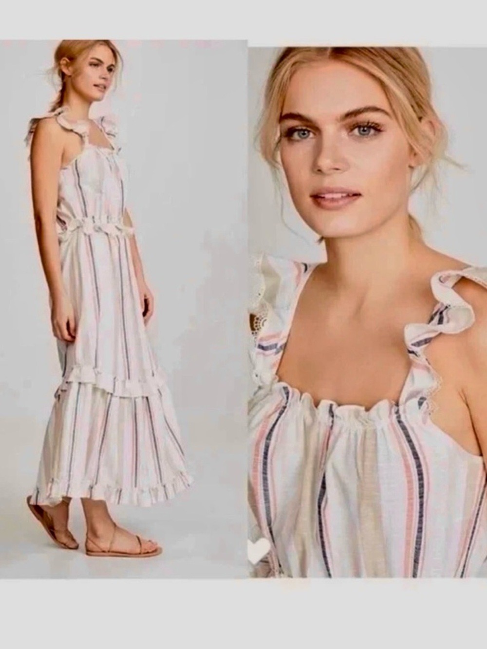 Misa Los Angeles Idonia Cream Multi Stripe Midi Dress Large